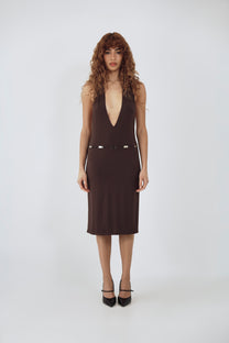 brown professional dress Modest Formal Vine Dress G481 Brown main image 0